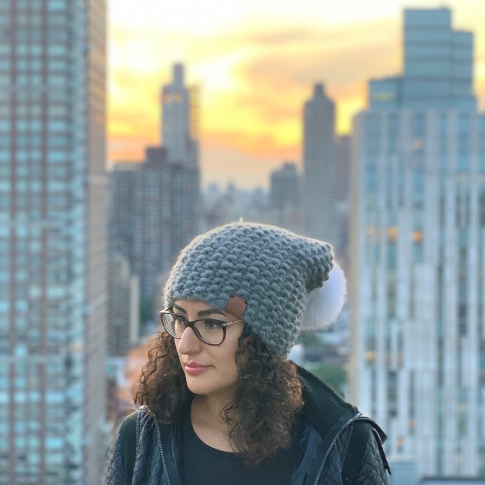 Gray Seed Stitch Hat With Giant Pom